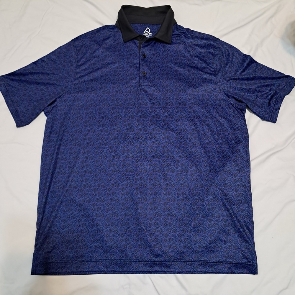 Stylish Blue Patterned Polo with Black Collar
